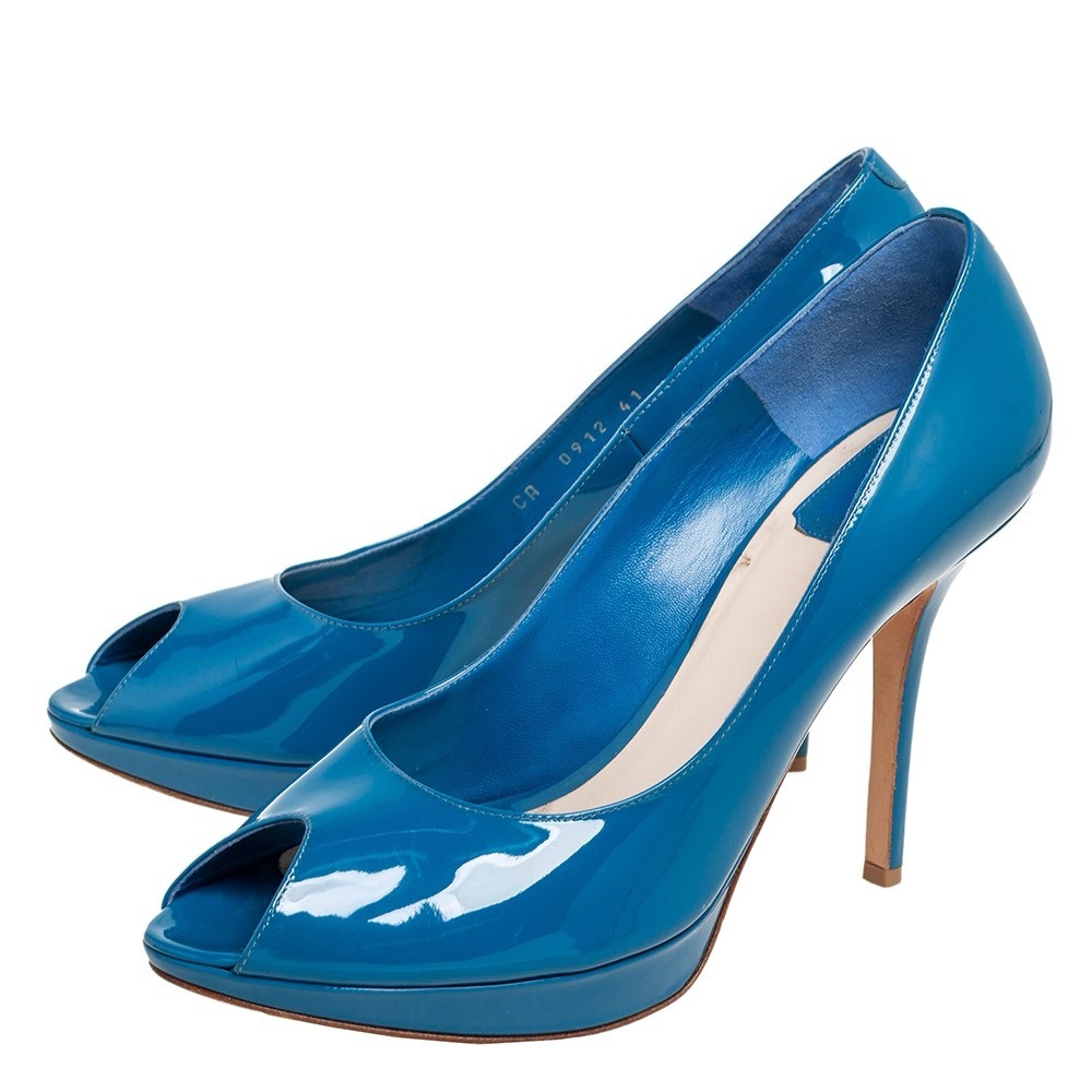 Dior Patent Leather Blue Peep-Toe Heels size 6 to 6.5